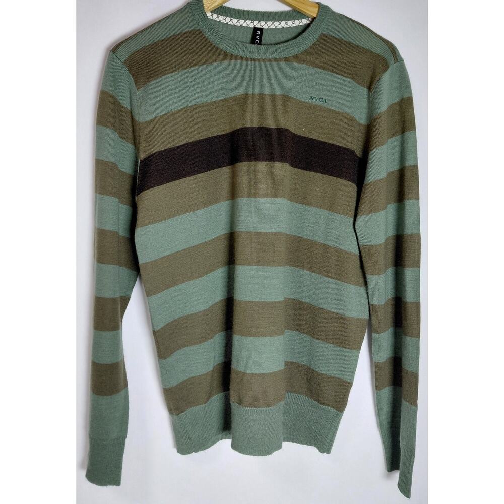 RVCA Striped Wool Blend Sweater Green Long Sleeve Knit Men Size M